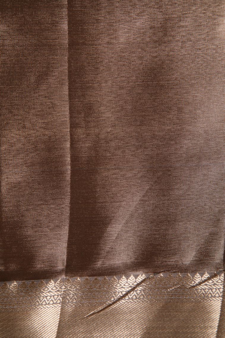 Caramel Brown Tissue Silk Sarees with Gold Zari Floral Patterns view 3