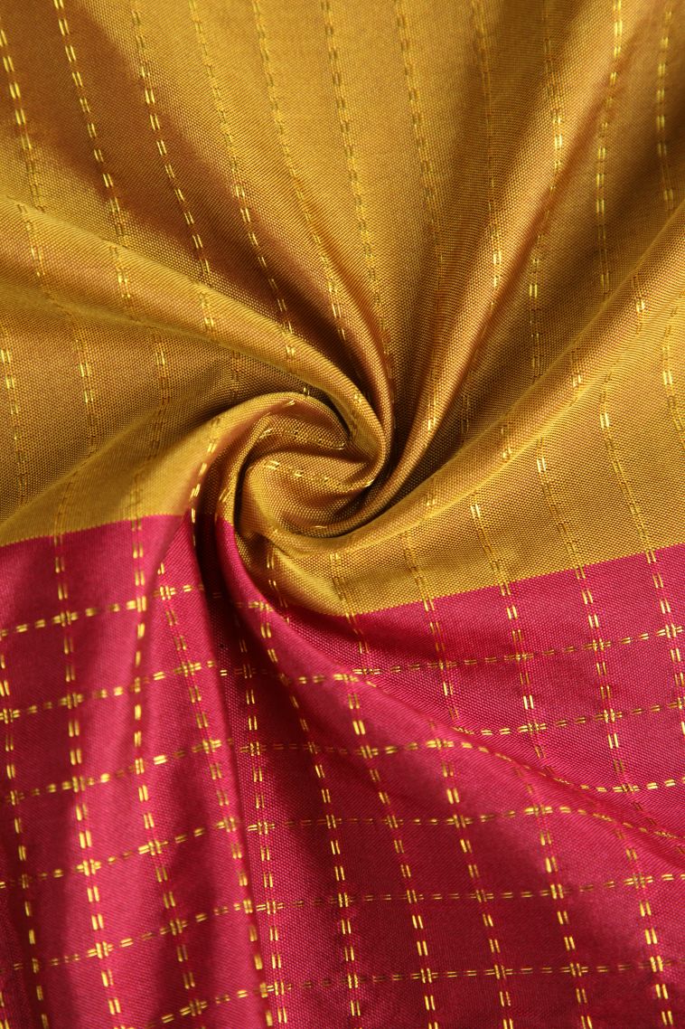 Crimson Red Soft Silk Saree with Gold Zari Checks view 4