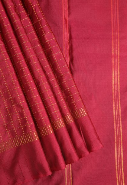 Crimson Red Soft Silk Saree with Gold Zari Checks