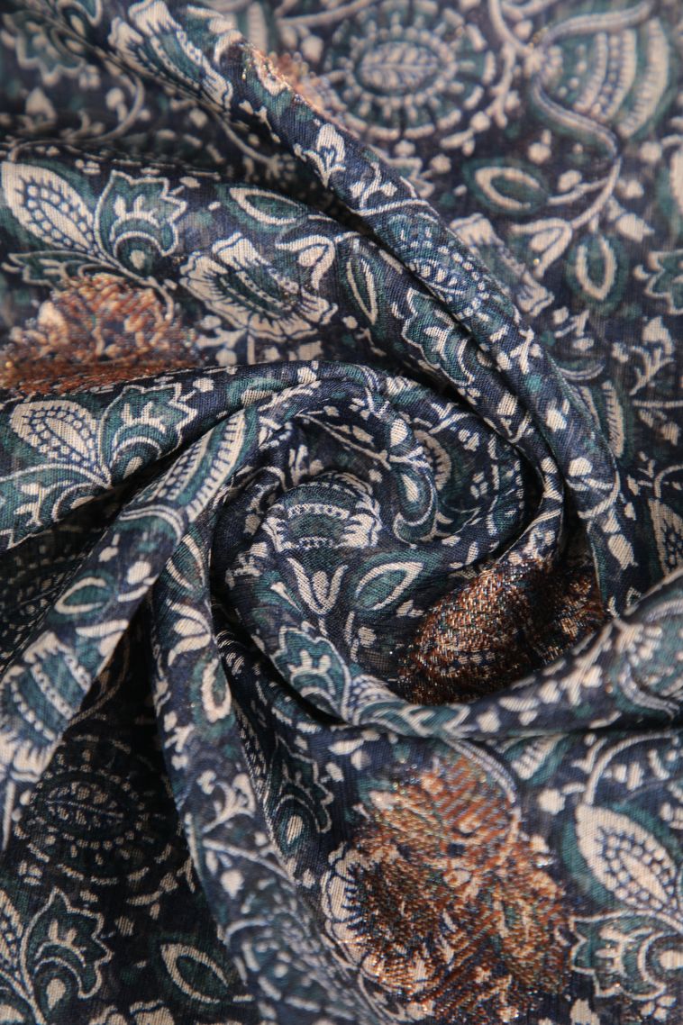 Charcoal Black Jute Sarees with Antic Zari Floral Patterns view 4