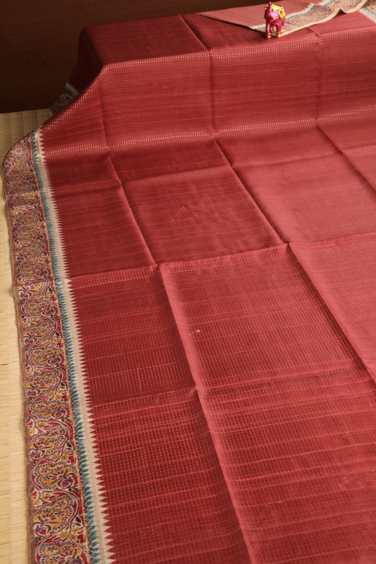 Amber Orange Semi Tussar Silk with Gold Zari Vaira Oosi view 2