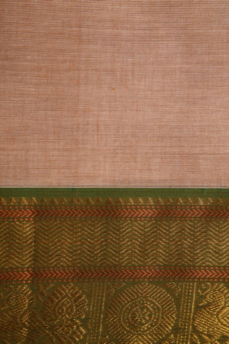 Sepia Yellow Chettinad Cotton Sarees with Gold Zari Plain view 3