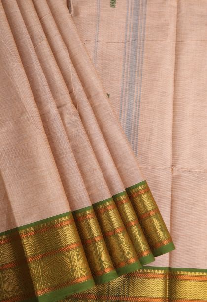 Sepia Yellow Chettinad Cotton Sarees with Gold Zari Plain