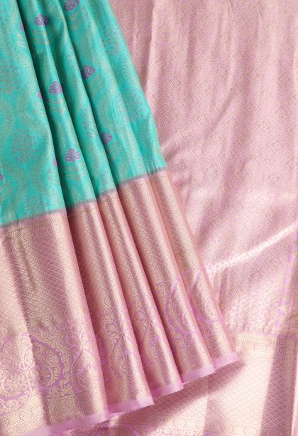 Arctic Blue Tissue Silk Sarees with Gold Zari Floral Patterns
