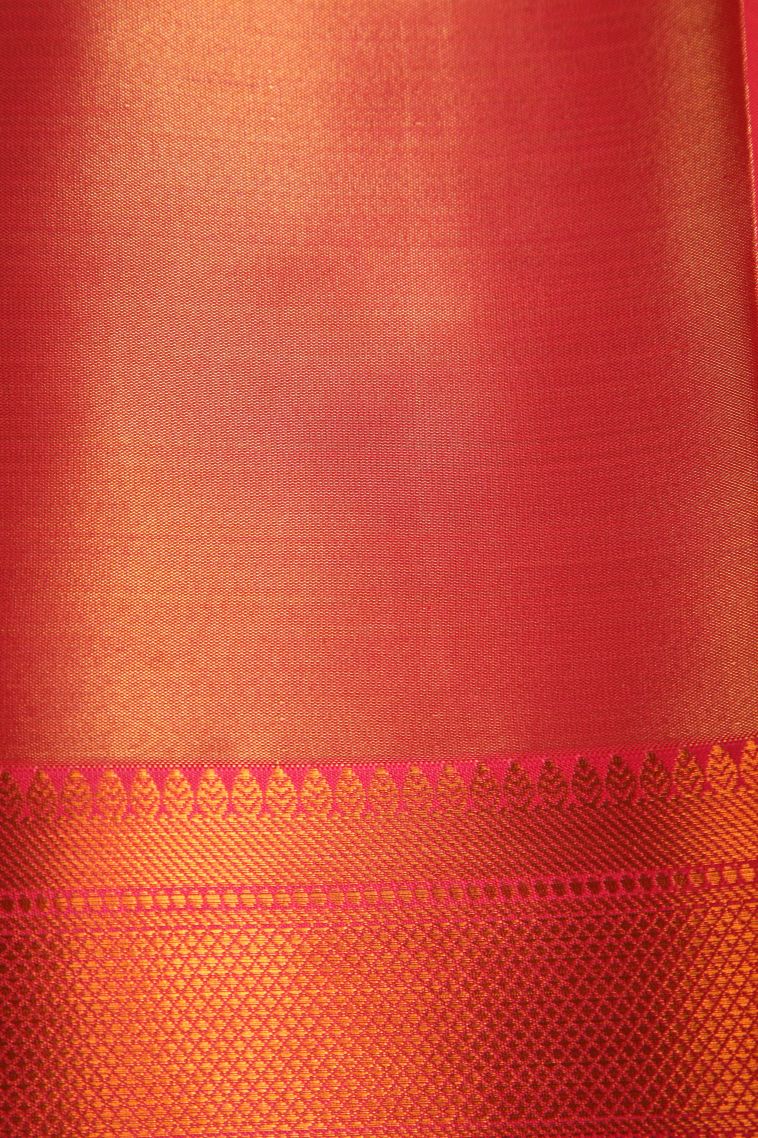 Carrot Orange Visiri Madippu Silk Sarees with Copper Zari Floral Patterns view 3