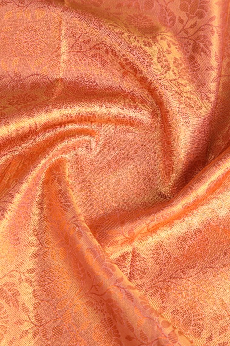 Carrot Orange Visiri Madippu Silk Sarees with Copper Zari Floral Patterns view 4