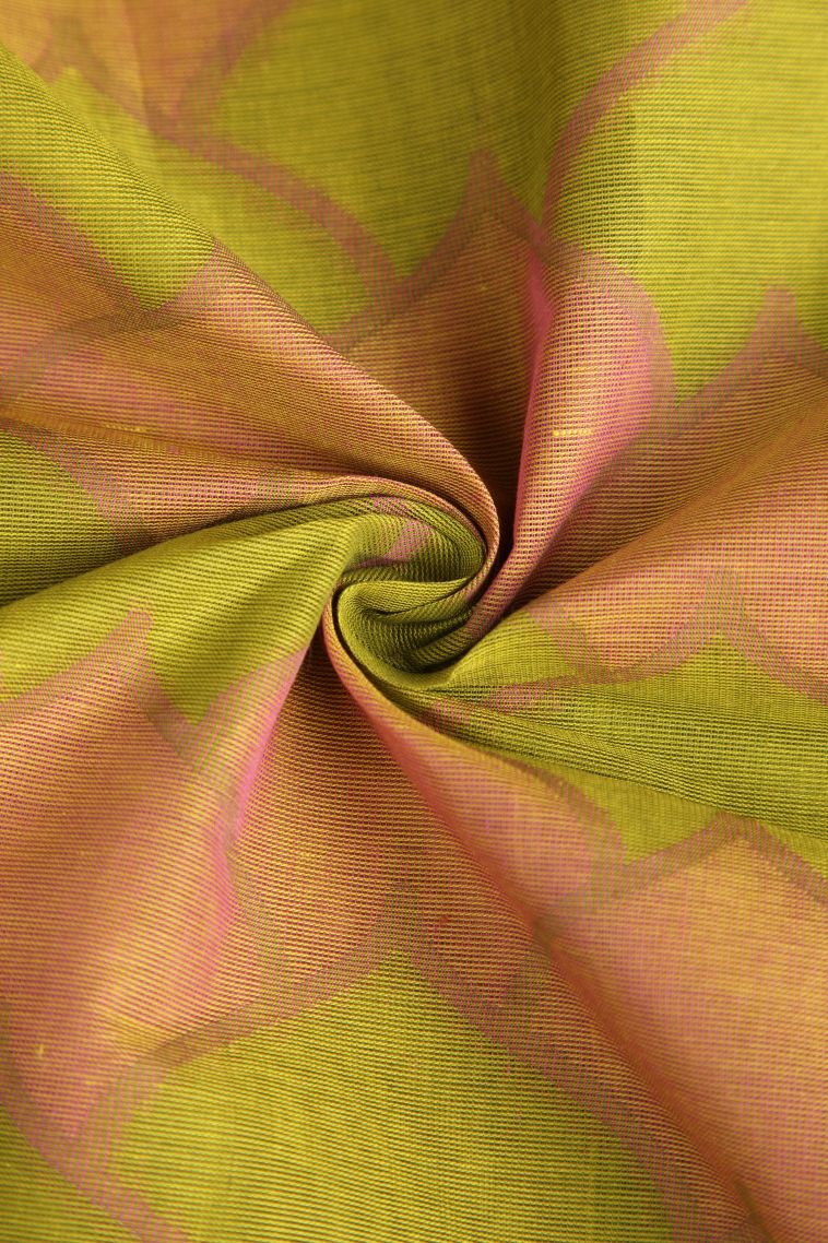 Lime Green Kovai Cotton Sarees with Without Zari Zari Geometric Shapes view 4
