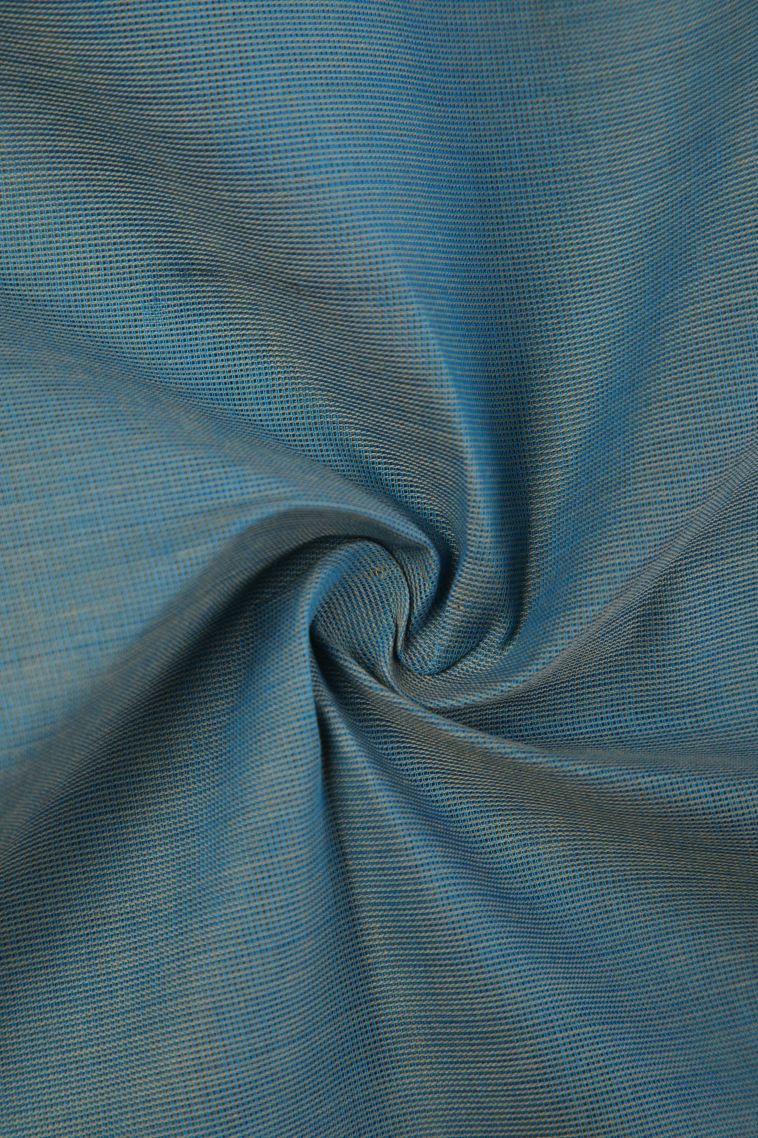 Cerulean Blue Chettinad Cotton Sarees with Gold Zari Plain view 4