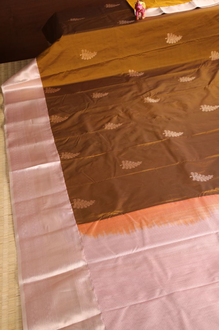 Gold Apoorva Silk Sarees with Copper Zari Floral Puttas view 2