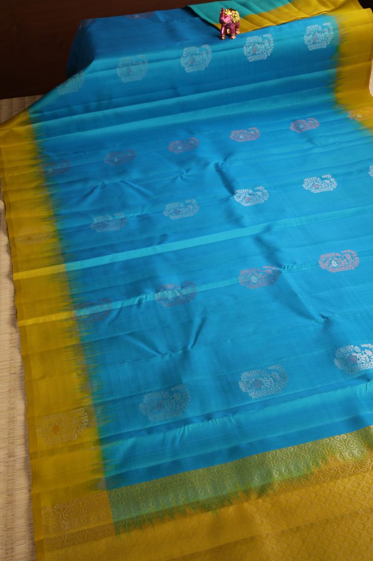 Cerulean Blue Soft Silk Saree with Gold And Silver Zari Manga view 2