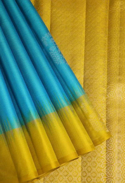 Cerulean Blue Soft Silk Saree with Gold And Silver Zari Manga