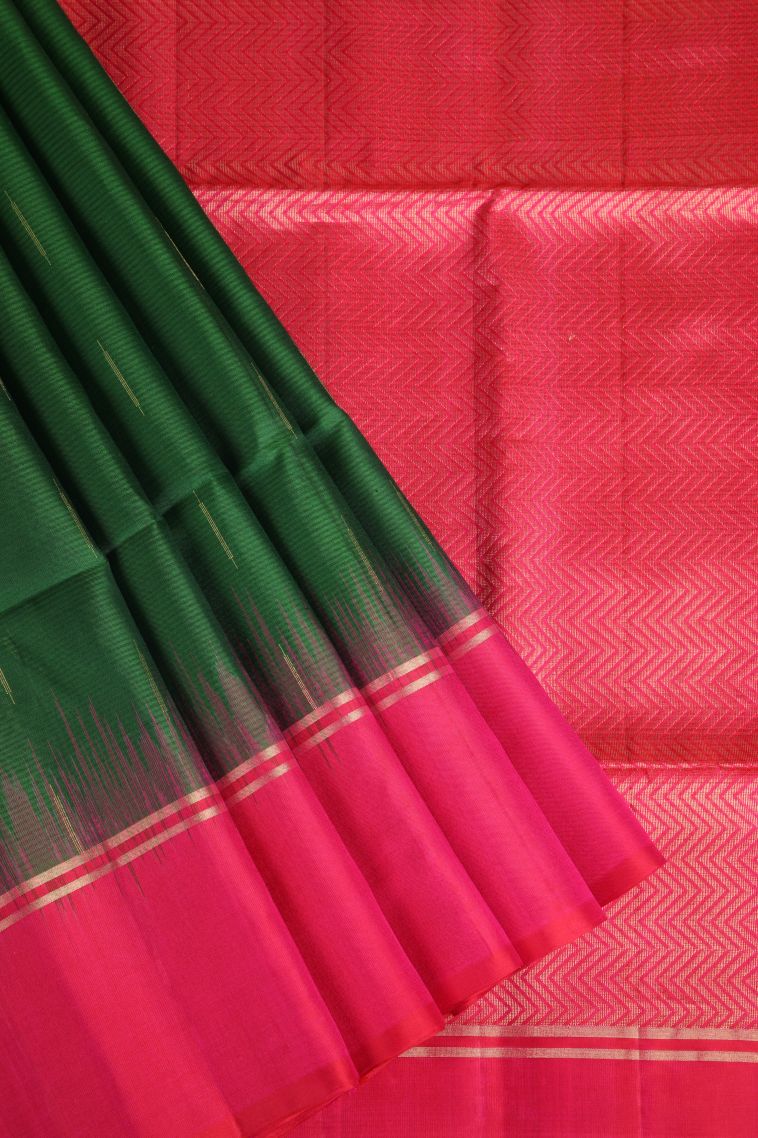 Bottle Green Soft Silk Saree with Gold Zari Raindrops Model view 1