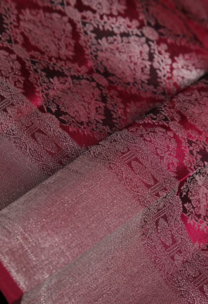 Magenta Purple Soft Silk Saree with Silver Zari Floral Patterns