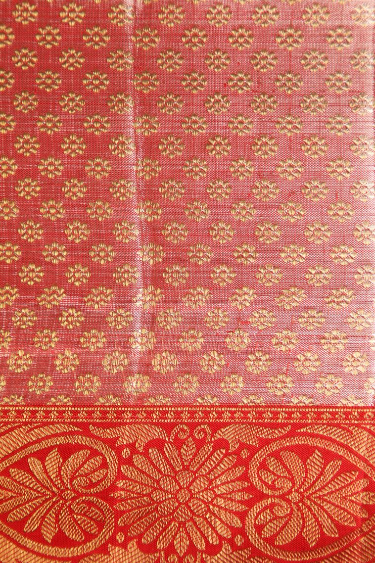 Cookie Yellow Kanchipuram Silk Sarees with Gold Zari Floral Patterns view 3