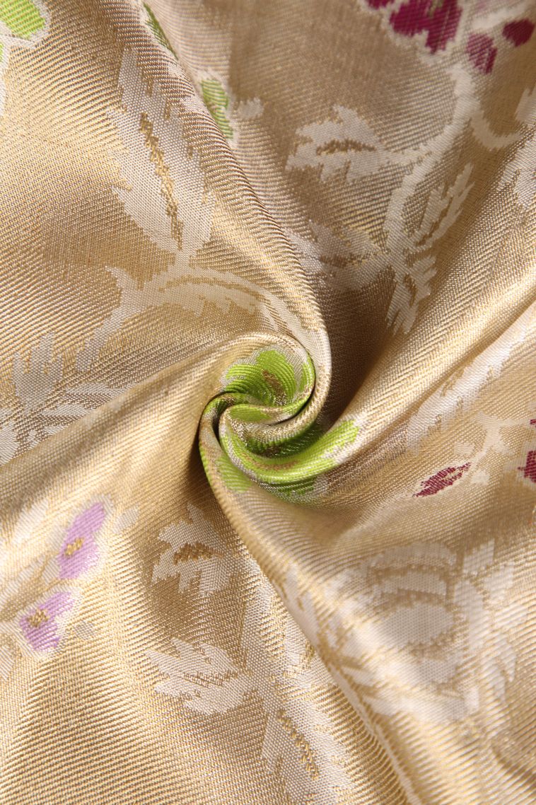 Cookie Yellow Kanchipuram Silk Sarees with Gold Zari Floral Patterns view 4