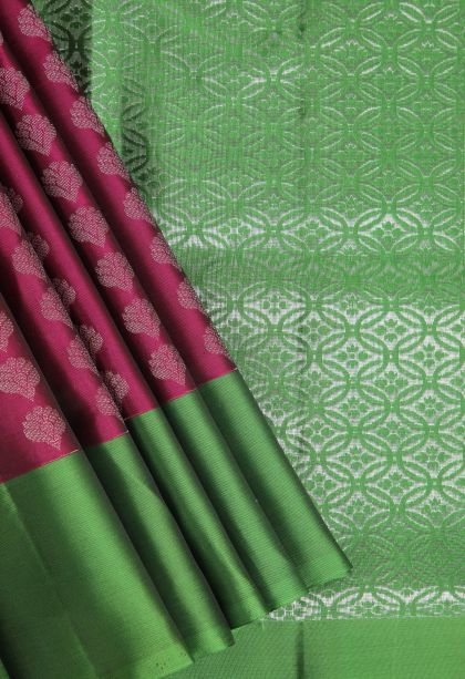 Magenta Purple Soft Silk Saree with Silver Zari Floral Patterns