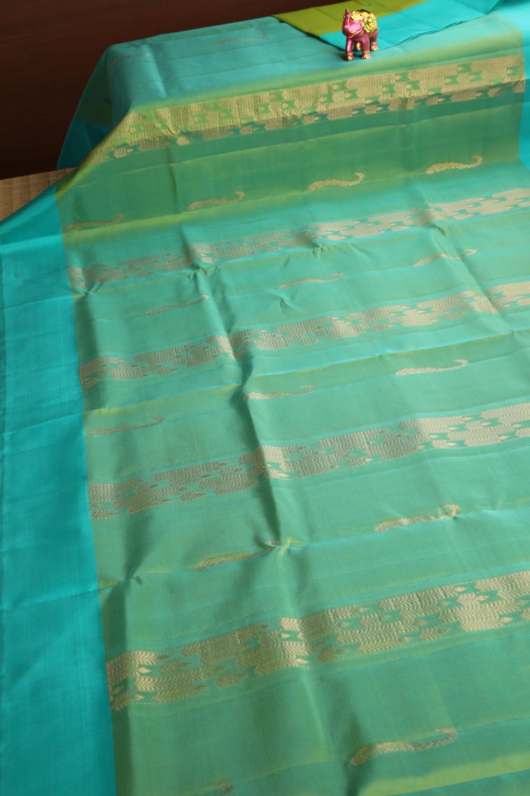 Pickle Green Soft Silk Saree with Copper Zari Buttis (small Dots Or Motifs) view 2