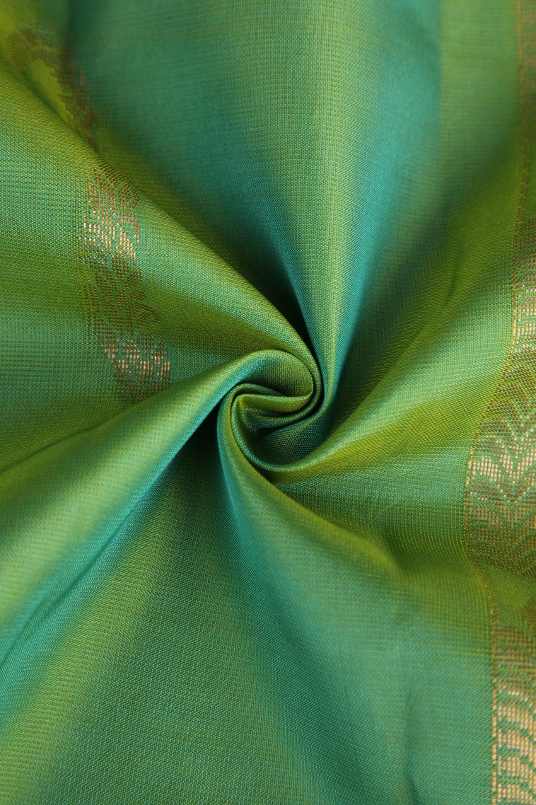 Pickle Green Soft Silk Saree with Copper Zari Buttis (small Dots Or Motifs) view 4