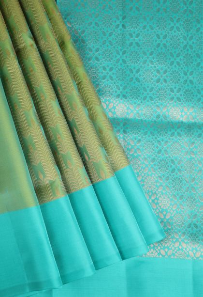 Pickle Green Soft Silk Saree with Copper Zari Buttis (small Dots Or Motifs)