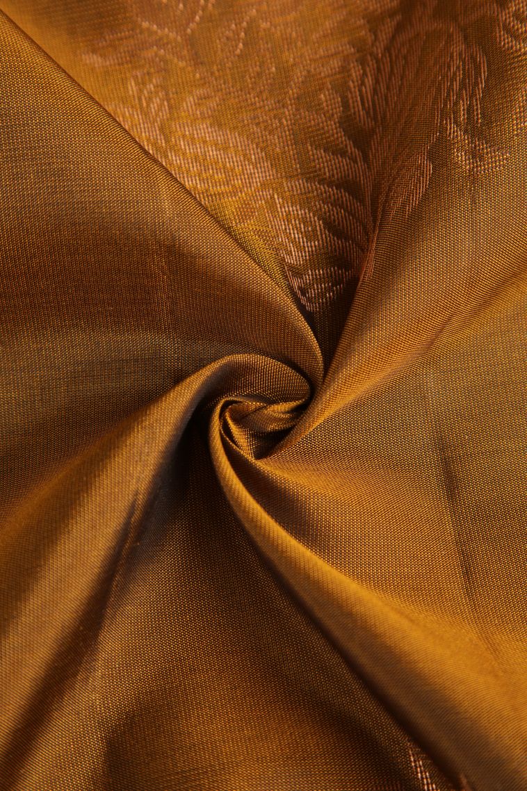 Tawny Brown Soft Silk Saree with Copper Zari Floral Puttas view 4