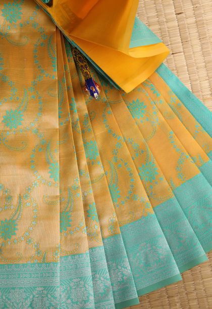 Lemon Yellow Visiri Madippu Silk Sarees with Silver Zari Floral Patterns