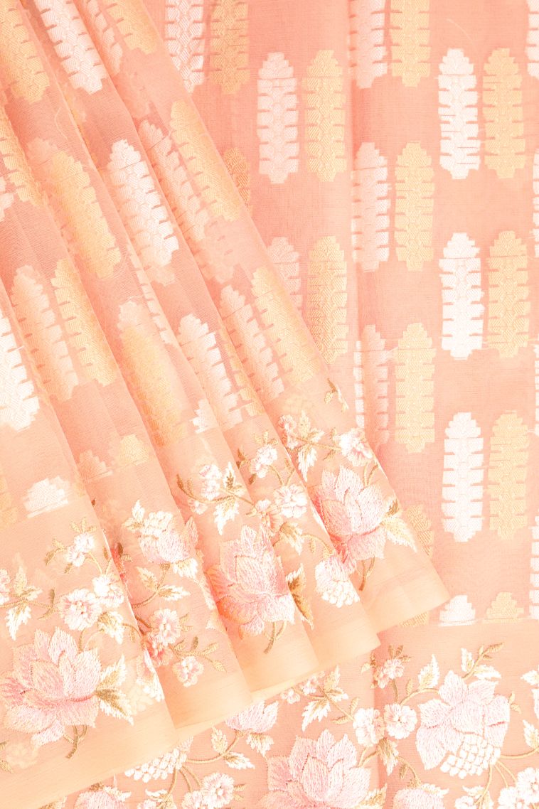 Flamingo Pink Organza Saree with Without Zari Zari Floral Patterns