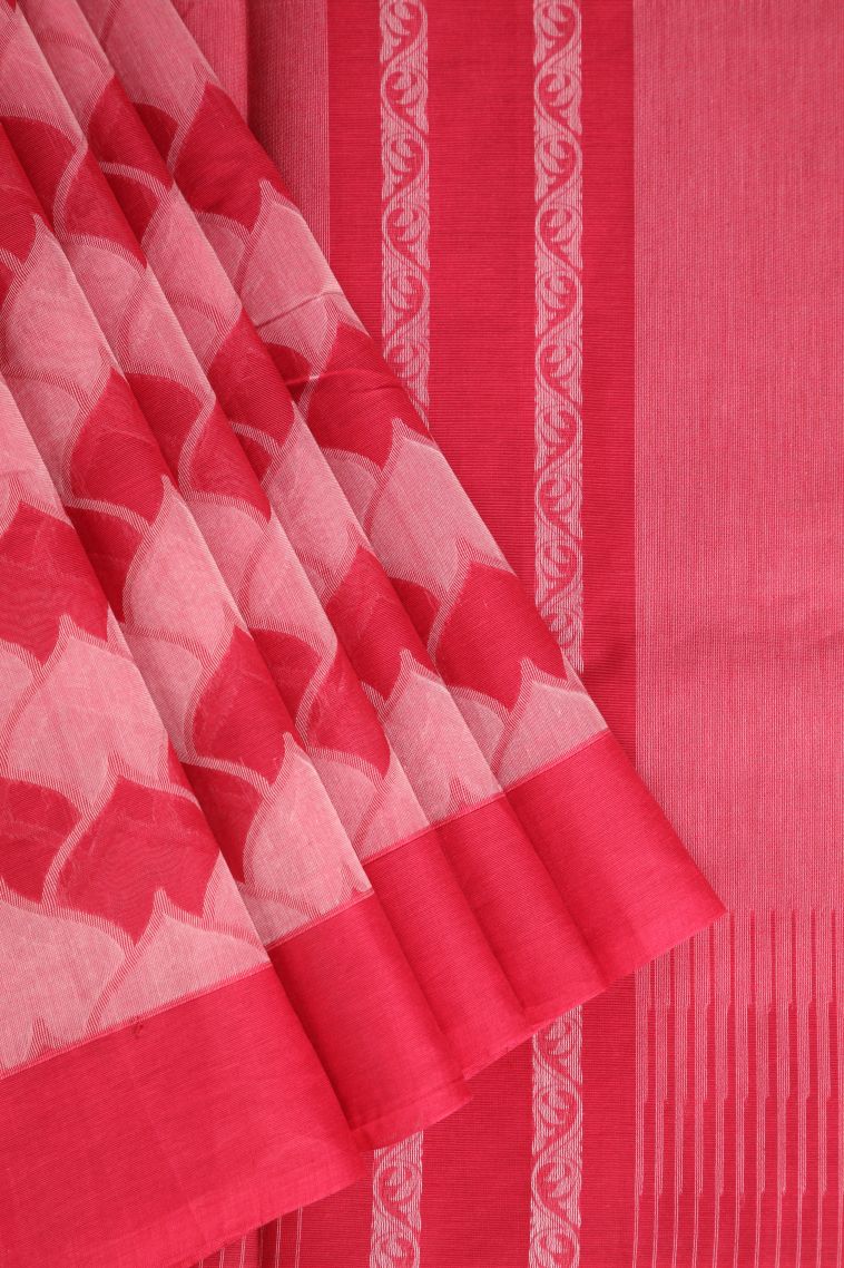 Rose  Red Kovai Cotton Sarees with Without Zari Zari Geometric Shapes view 1