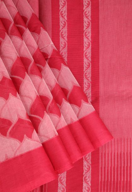 Rose  Red Kovai Cotton Sarees with Without Zari Zari Geometric Shapes