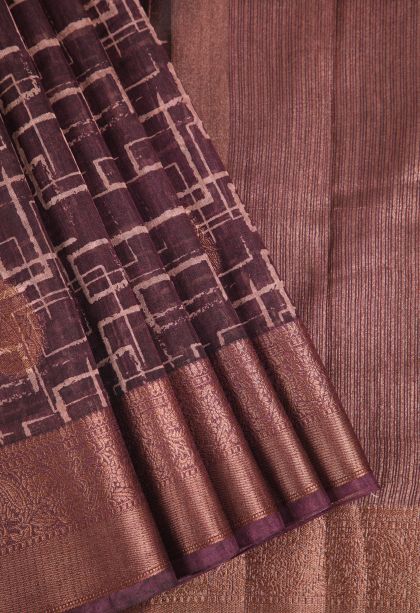 Grape Purple Jute Sarees with Antic Zari Floral Patterns