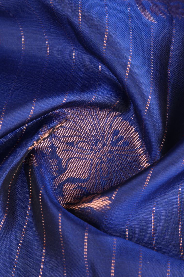 Cobalt Blue Soft Silk Saree with Copper Zari Floral Patterns view 4