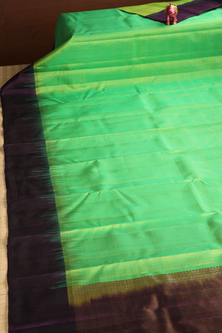 Forest Green Soft Silk Saree with Gold Zari Vaira Oosi view 2