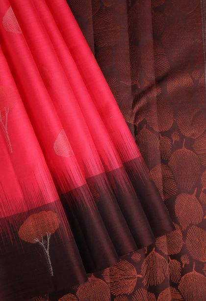Rose  Red Soft Silk Saree with Silver Zari Floral Patterns