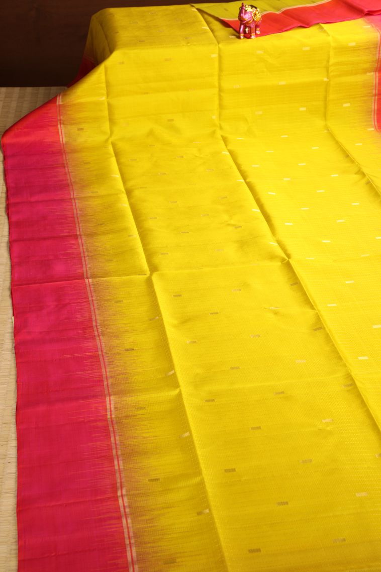 Lemon Yellow Soft Silk Saree with Gold Zari Buttis (small Dots Or Motifs) view 2