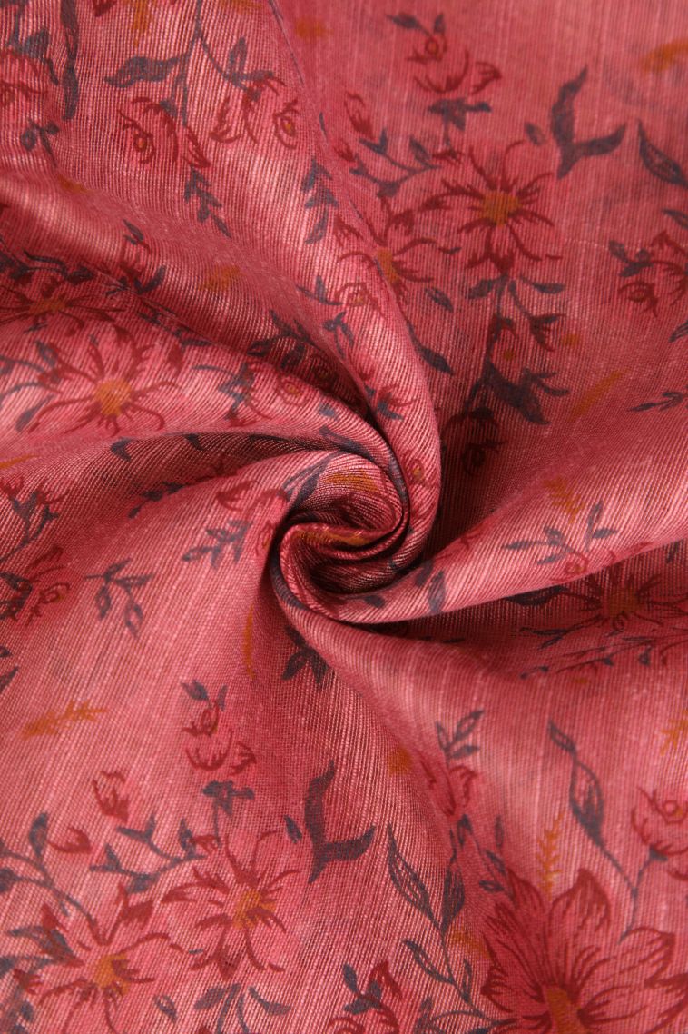 Dawn Red Tussar Cotton Sarees with Without Zari Zari Floral Patterns view 4