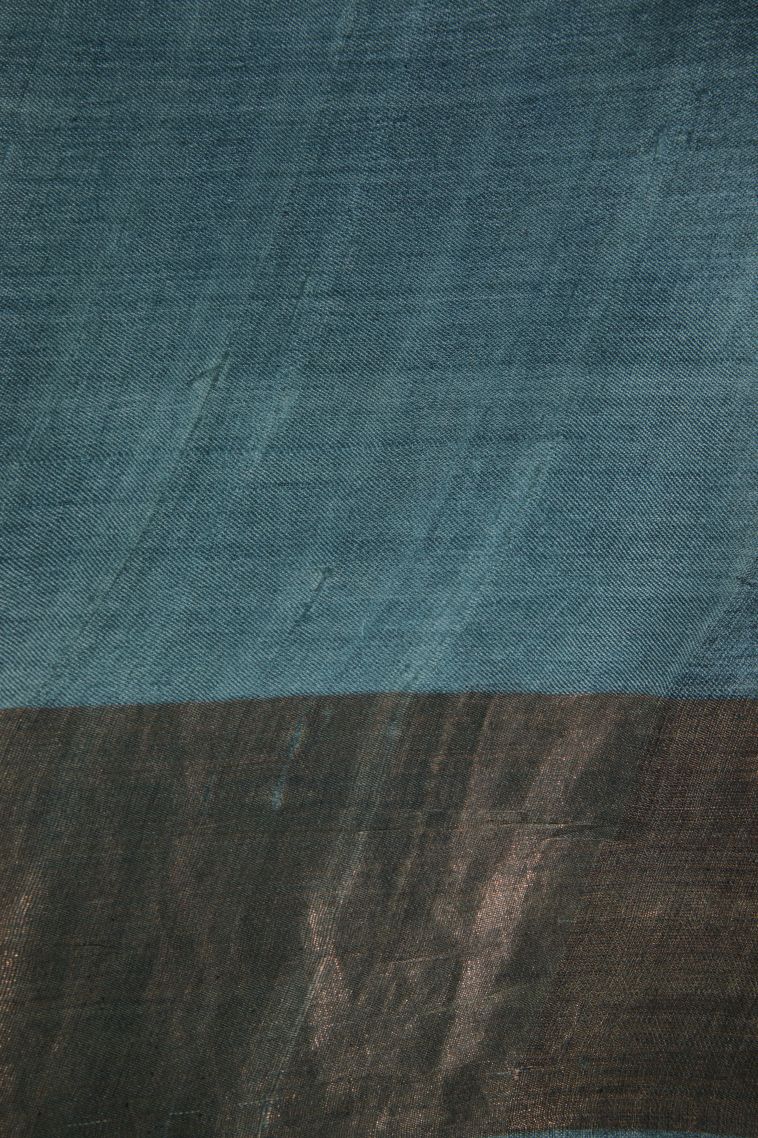 Aegean Blue Tussar Saree with Gold Zari Kalam Kari Pattern view 3