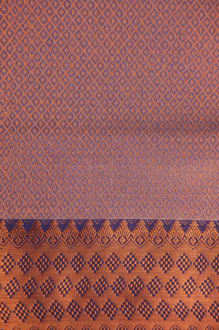 Tangerine Orange Silk Cotton with Gold Zari Floral Puttas view 3