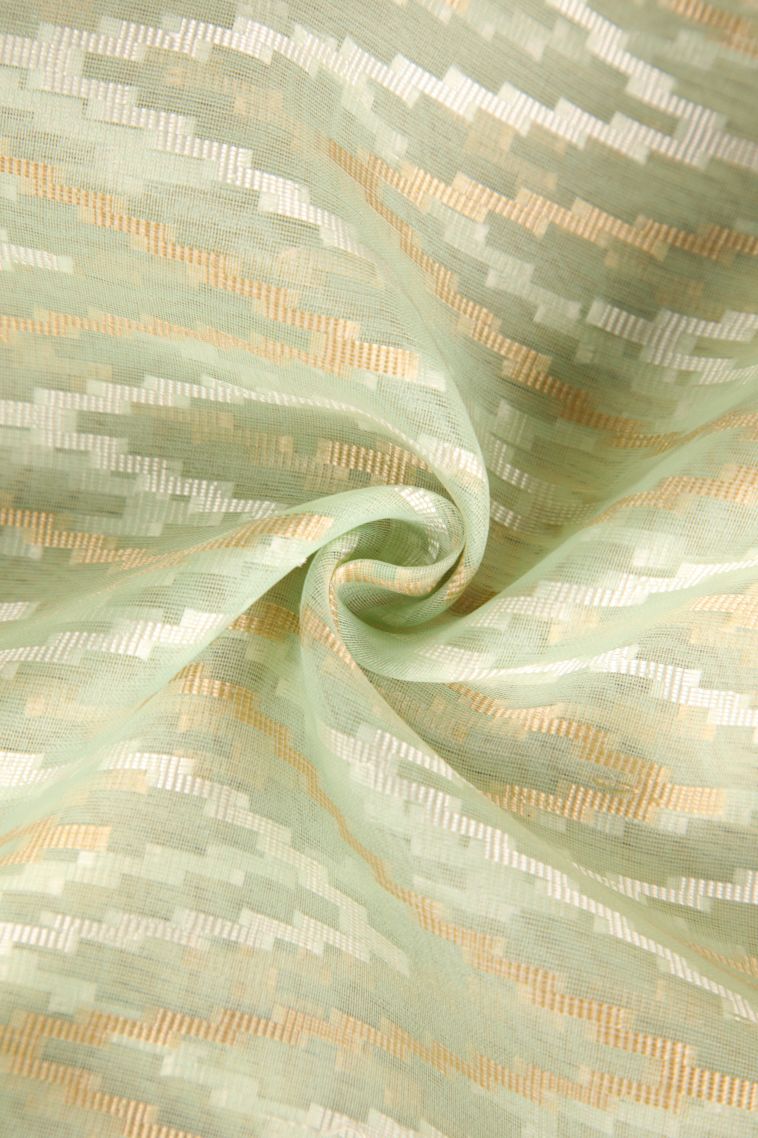 Mint Green Organza Saree with Multy Colour Zari Geometric Shapes view 4