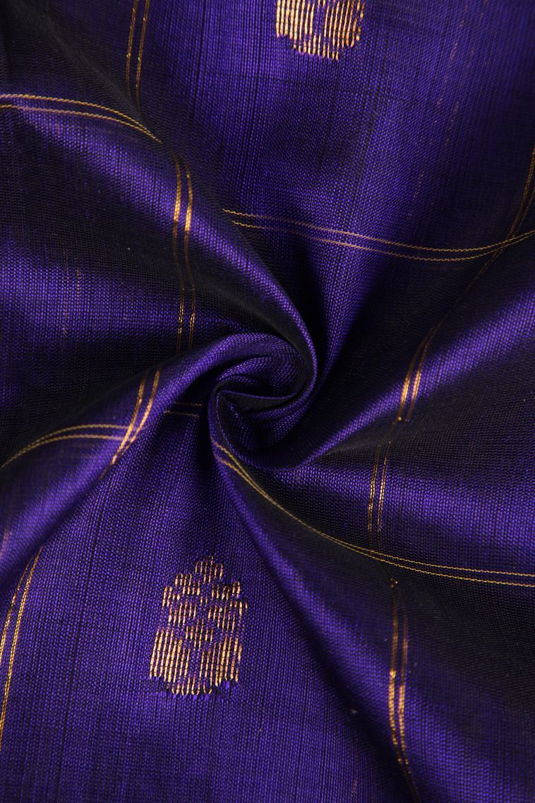 Berry Blue Silk Cotton with Gold Zari Checks And Puttas view 4