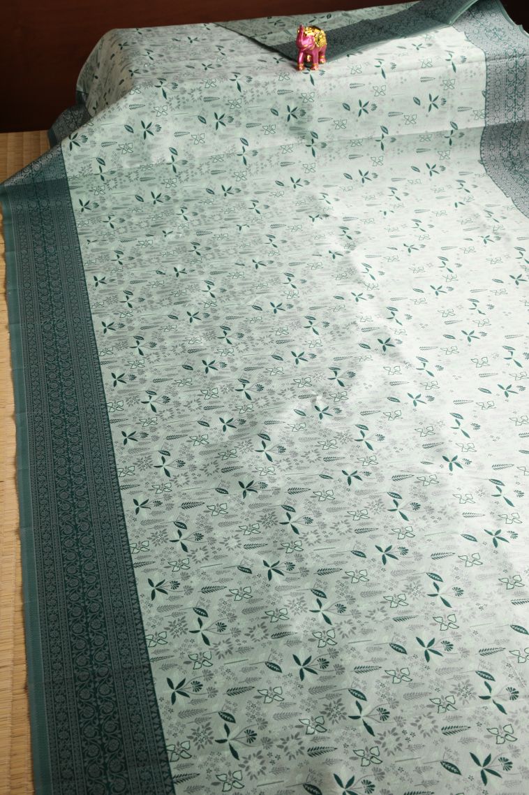 Mint Green Visiri Madippu Silk Sarees with Silver Zari Floral Patterns view 2