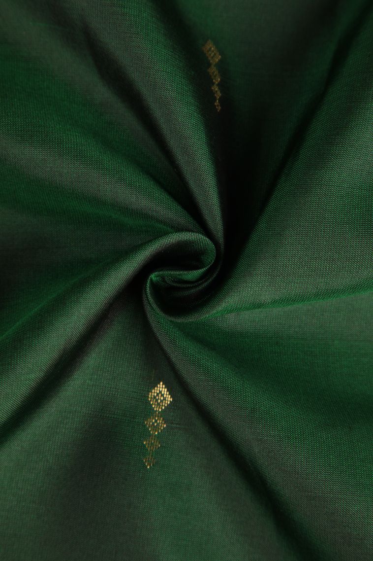 Pine Green Soft Silk Saree with Gold Zari Floral Puttas view 4