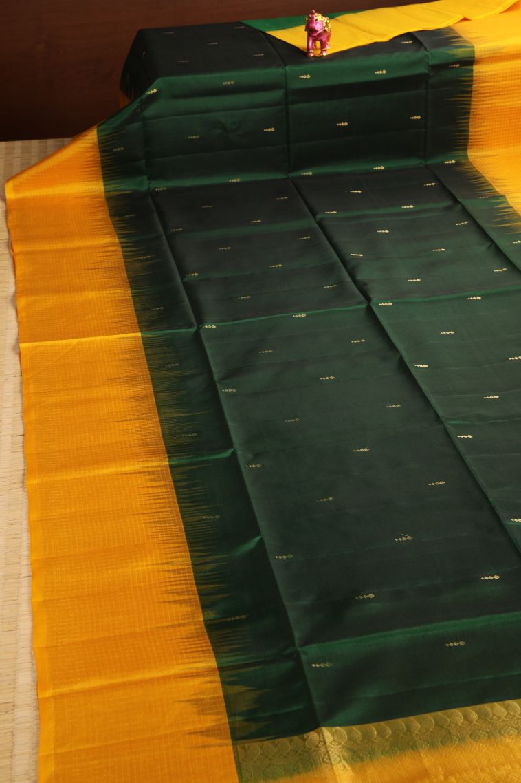 Pine Green Soft Silk Saree with Gold Zari Floral Puttas view 2