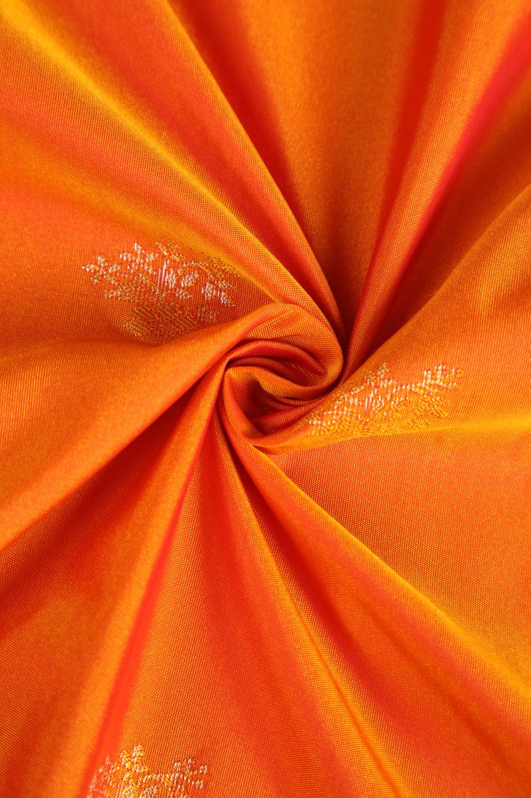 Fire Orange Apoorva Silk Sarees with Gold Zari Floral Puttas view 4