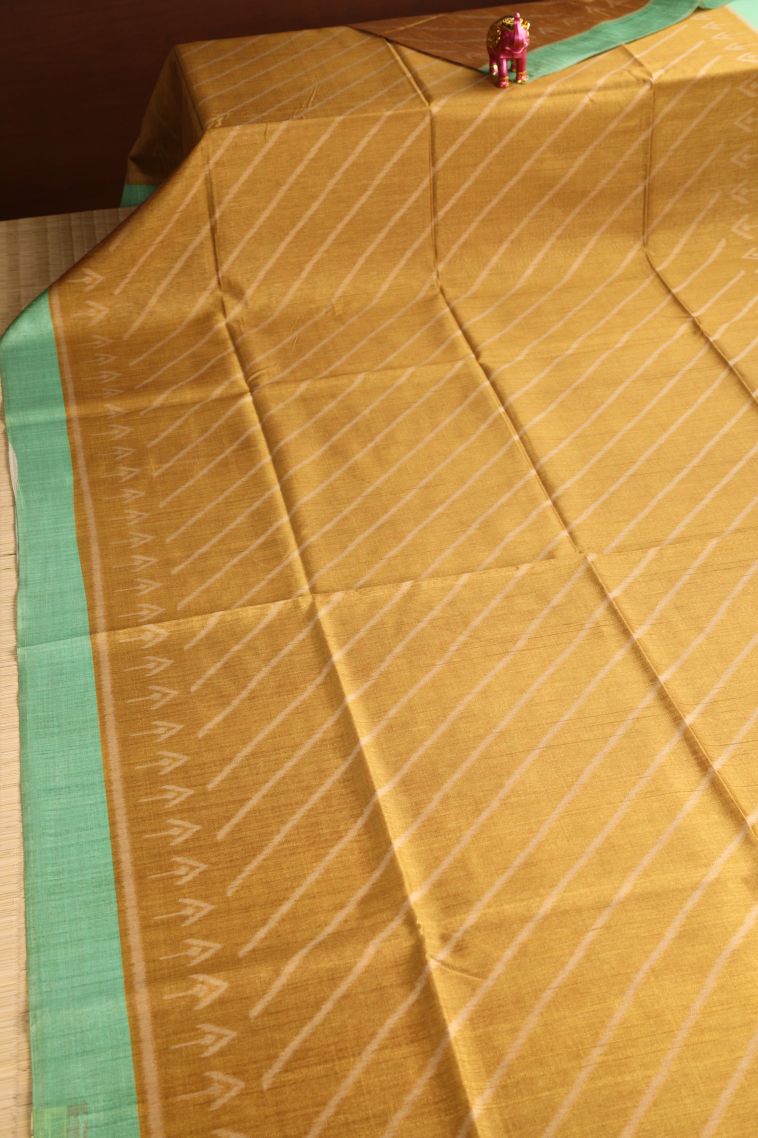Biscotti Yellow Semi Tussar Silk with Without Zari Zari Cross Straipes view 2
