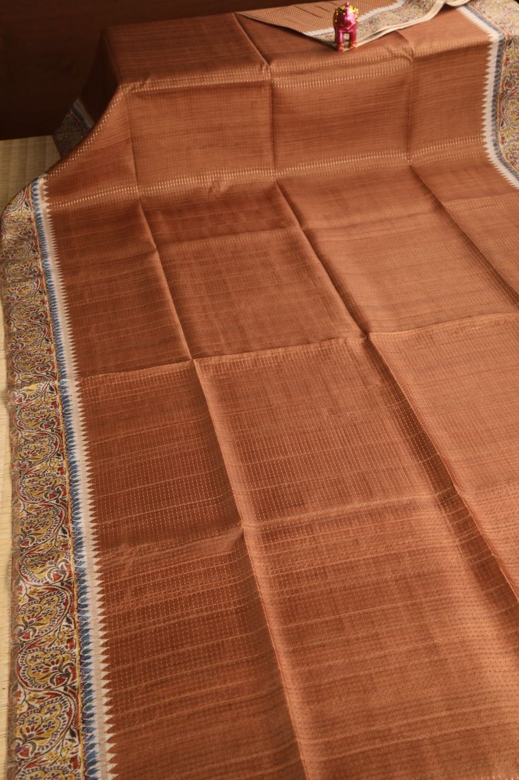 Clay Orange Semi Tussar Silk with Gold Zari Vaira Oosi view 2