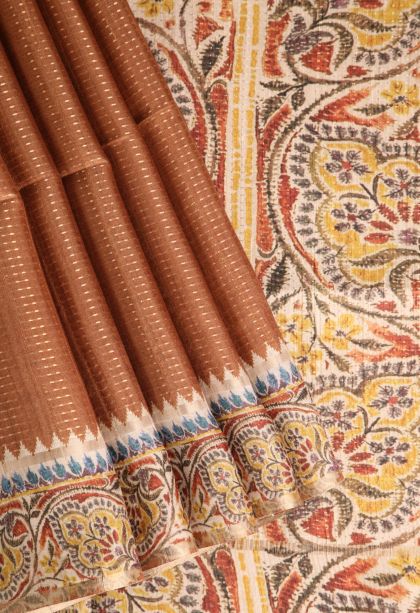 Clay Orange Semi Tussar Silk with Gold Zari Vaira Oosi