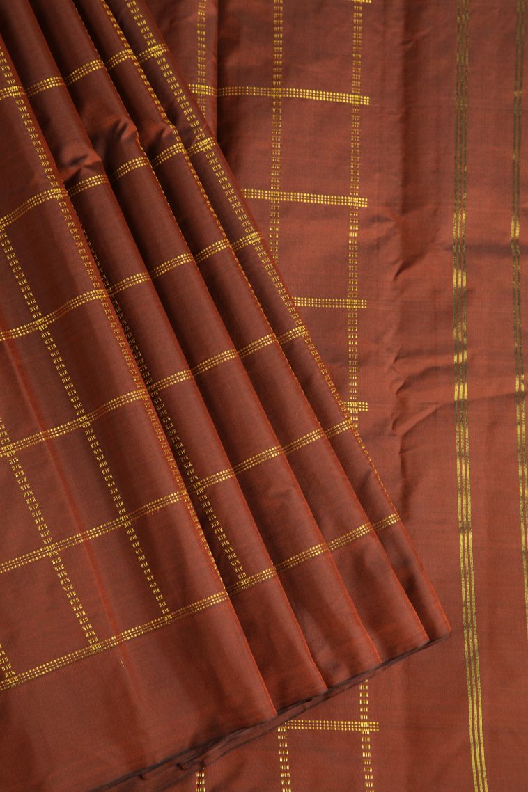 Tawny Brown Soft Silk Saree with Gold Zari Checks