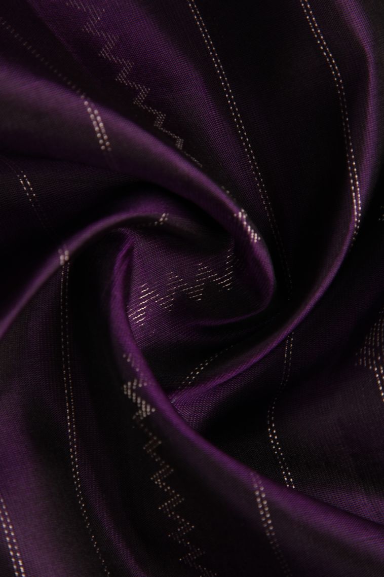 Wine Purple Soft Silk Saree with Silver Zari Stripes view 4