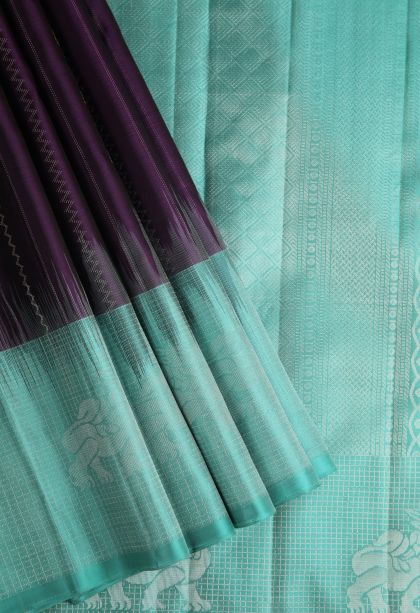 Wine Purple Soft Silk Saree with Silver Zari Stripes