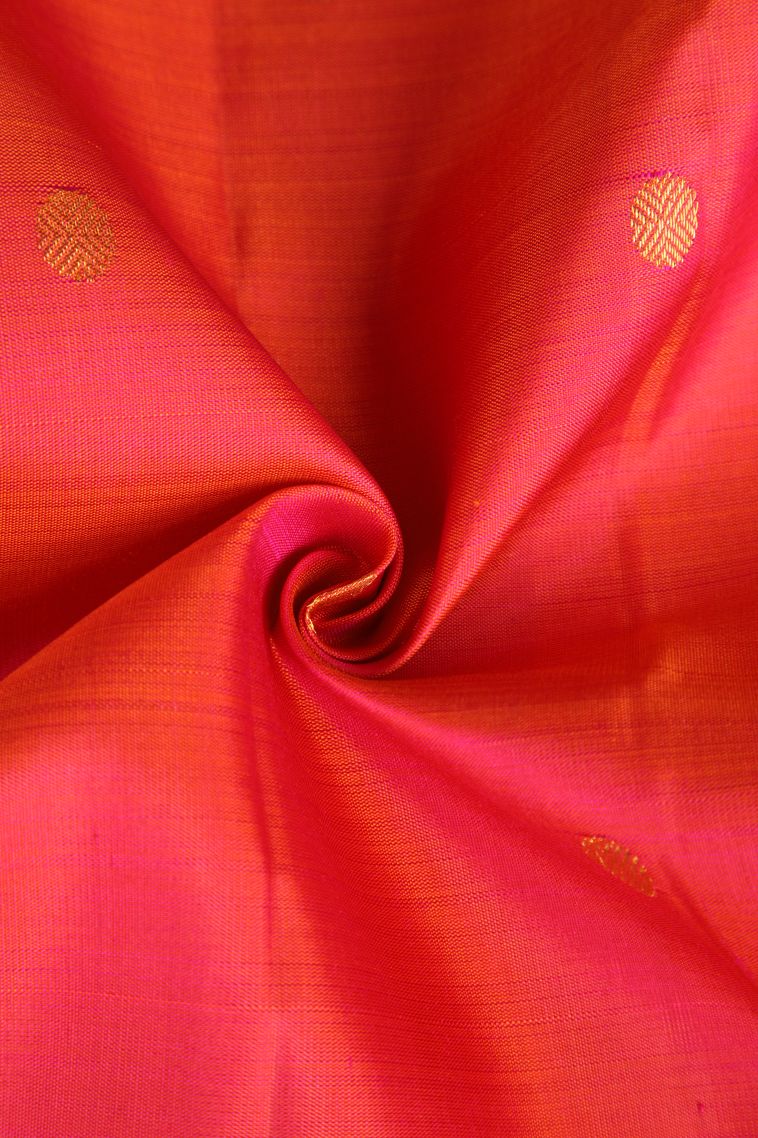 Strawberry Pink Kanchipuram Silk Sarees with Gold Zari Floral Patterns view 4