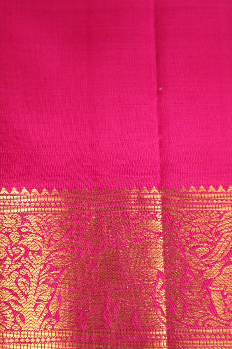 Strawberry Pink Kanchipuram Silk Sarees with Gold Zari Floral Patterns view 3